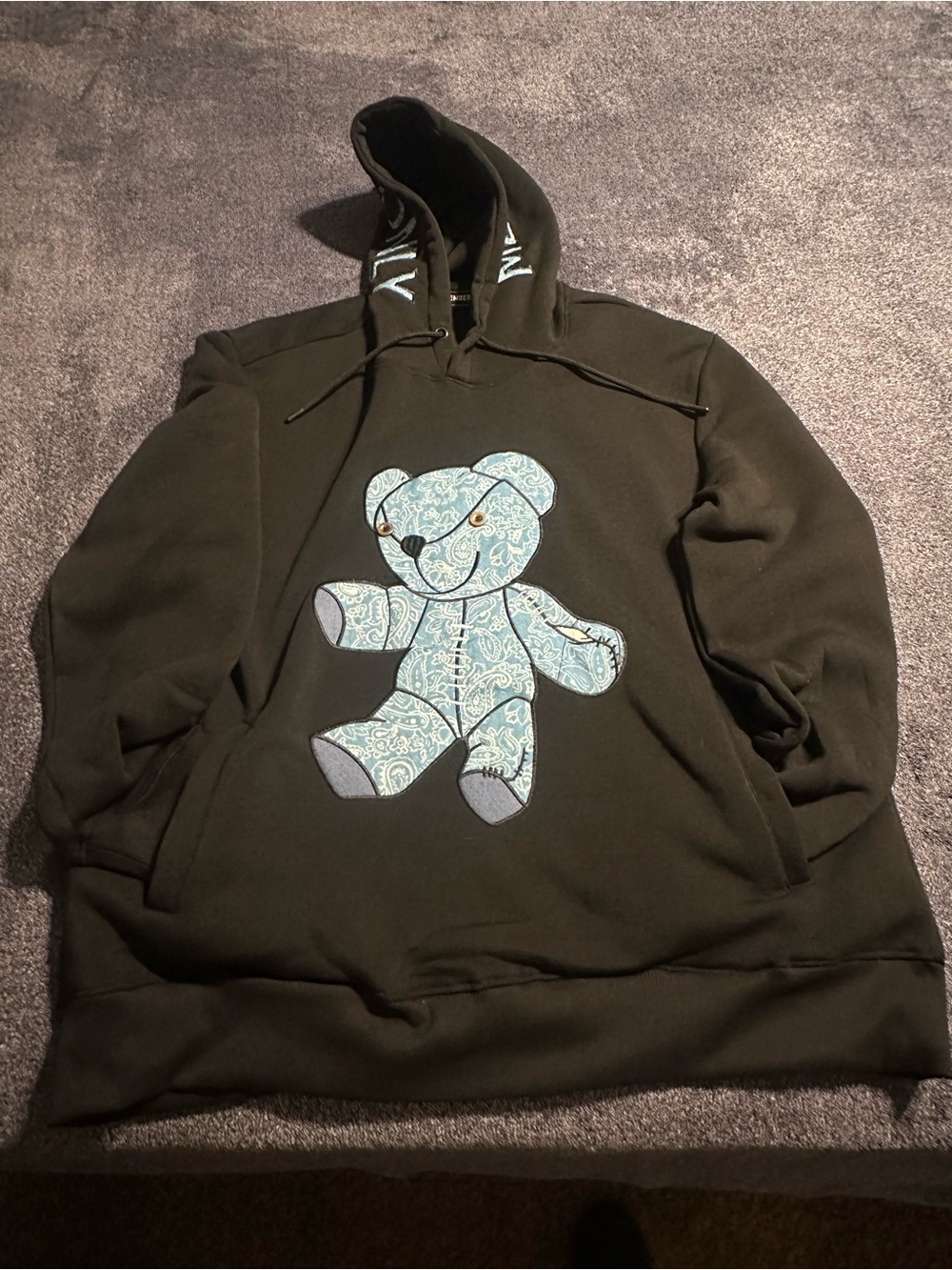 Members Only Black Hoodie with Light Blue Teddy Applique